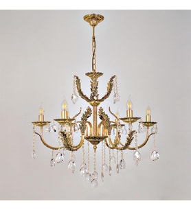 Avize Çarşısı Merit 6 Kollu Yapraklı Kristal Taşlı Gold Avize BS.0152-78-06