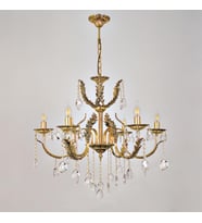 Avize Çarşısı Merit 6 Kollu Yapraklı Kristal Taşlı Gold Avize BS.0152-78-06