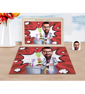 BK Gift Kişiye Özel Erkek Kimya Öğretmeni Karikatürlü 1000 Parça Profesyonel Puzzle-2