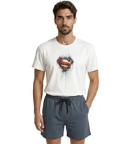 Superman ''Man of Steel'' Logosu Sulu Boya  Tasarım Premium Erkek Tişört (Beyaz)