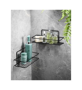 2'li Siyah Yapışkanlı Banyo Rafı, Metal Duş Rafı