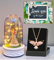 Led Işıklı Biblolu Fanus ve Gerçek Ametist Taşlı Zümrüdü Anka Kuşu Kolye (Model 5)