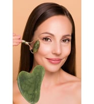 Yeşim Face Jade Roller Ve Yeşim Kalp Gua Sha Masaj Taşı Yüz Masaj Seti