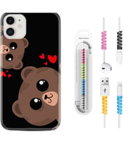Apple iPhone 11 12 13 Mini Kılıf Kablo Koruma Spiral Silikon Love Animals 1780