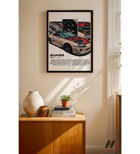 Toyota Supra MK4 JDM Poster, Siyah Çerçeveli Duvar Tablosu - Oto Severlere Özel Hediye