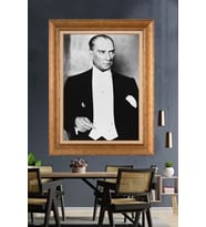 Altın Varaklı Çerçeveli Paspartulu Atatürk Tablo nh50 (Gold)
