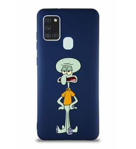 Samsung Galaxy A21S Soft Premier Kapak Squidward Dokunaç Tasarımlı Silikon Kılıf - Lacivert (Şeffaf)