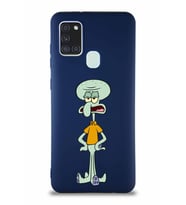 Samsung Galaxy A21S Soft Premier Kapak Squidward Dokunaç Tasarımlı Silikon Kılıf - Lacivert (Şeffaf)