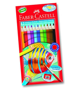 Aquarel Suluboya Kalemi 12 Renk Karton Kutu 1 Paket Faber Sulu Boya Kalemi 12 Li Fırça Hediyeli (Çok Renkli)