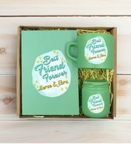 BK Gift Kişiye Özel İsimli DTF Best Friend Temalı Yeşil Defter & Kahve Fincanı & Mum Hediye Seti-2, Arkadaşa Hediye, Doğum Günü Hediyesi