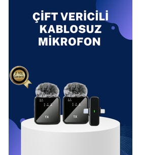 2in1 Kablosuz Yaka Mikrofonu iOS ve Android Uyumlu