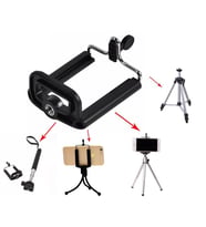 Tripod Selfie Çubuk Bağlantılı Telefon Tutucu Başlık (Siyah)
