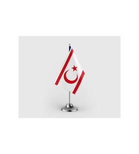 Kuzey Kıbrıs Türk Cumhuriyeti (KKTC) Tekli Saten Masa Bayrağı Seti