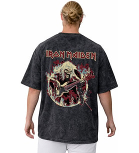 Iron Maiden Rock Metal Müzik Grubu Sırt Baskılı Unisex Oversize Vintage Yıkamalı Tişört