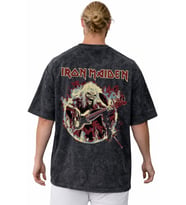 Iron Maiden Rock Metal Müzik Grubu Sırt Baskılı Unisex Oversize Vintage Yıkamalı Tişört