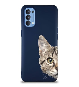 Oppo Reno 4 Soft Premier Kapak Catface Tasarımlı Silikon Kılıf - Lacivert (Şeffaf)