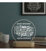 KİŞİSELLEŞTİRİLEBİLİR Makine Müh. LED Işıklı Ahşap Masa İsimliği (Şeffaf)