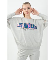 Maraton Oversize Kadın Bisiklet Yaka Ekru Sweatshirt