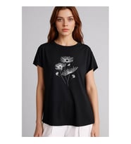 Defacto Baskılı Siyah Kadın T-Shirt H1453AX/BK81