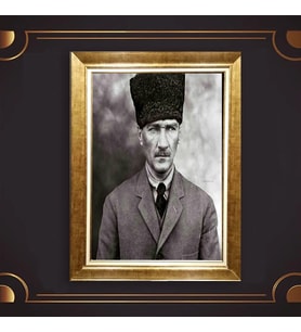 Altın Varaklı Çerçeveli Paspartulu Atatürk Tablo nl02A513 (Gold)