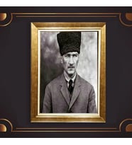 Altın Varaklı Çerçeveli Paspartulu Atatürk Tablo nl02A513 (Gold)
