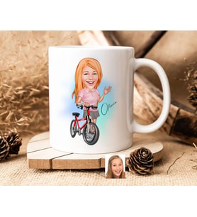 Bk Gift Kişiye Özel Bisiklet Sürücüsü Karikatürlü Beyaz Kupa Bardak-5, Sevgiliye Hediye, Arkadaşa Hediye