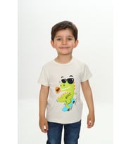 Toontoy Erkek Çocuk Gözlüklü Dinazor Baskılı Tişört (Ekru)