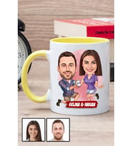 Eşe Yıldönümü Hediyesi Karikatürlü Sarı Kupa Bardak