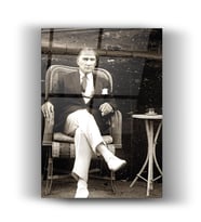 Cam Tablo Siyah Beyaz Atatürk Tablo - Duvar Dekorasyonu - Ofis Tablosu - Duvar Tablosu - Mustafa Kemal Atatürk - Modern - Hediye