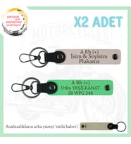 Hız Severlere Özel, İsim Plaka ve A Rh (+) Kan Grubu Yazılı Deri x2' li Anahtarlık, Pudra-F Yeşil-SK