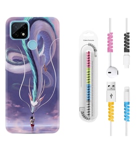Realme C11 C21 C21Y C25Y C11 2021 Kılıf Kablo Koruma Spiral Silikon Kız ve Ejderha 1742