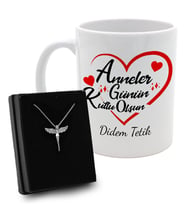 Anneler Gününe Özel İsimli Tasarım Kupa & Gümüş Taşlı Melek Kolye