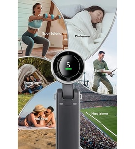 Dijital Göstergeli Katlanabilir Şarjlı El Fanı Siyah 12000 RPM 5 Kademeli USB-C Taşınabilir Mini Vantilatör Boyun Askılı Masaüstü Fan