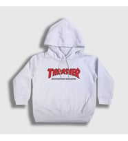 Presmono Unisex Çocuk Beyaz Logo V3 Thrasher Kapüşonlu Sweatshirt 278693tt (Beyaz)
