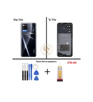 Oppo A54 Siyah Uyumlu Orta Kasa + Yapıştırıcı ve Vida Seti Full Kasa Kapak Gövde Housing