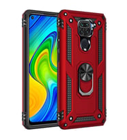 Xiaomi Redmi Note 9 Kılıf Metal Solid Yüzüklü Standlı Military Ring SRS (Kırmızı)
