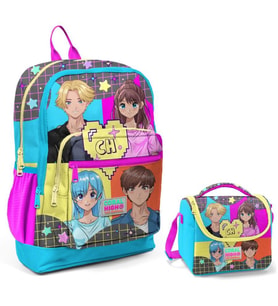 Coral High Mavi Pembe Anime Okul Sırt ve Beslenme Çantası Seti