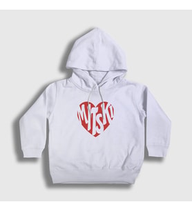 Presmono Unisex Çocuk Beyaz I Love Kalp Mitski Kapüşonlu Sweatshirt 543187tt (Beyaz)