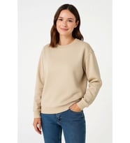 Üç İplik Düz Bisiklet Yaka SweatShirt - Bej