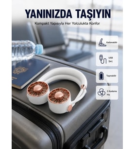USB Şarjlı Katlanabilir Mini Boyun Fanı 1–3 Saat Kullanım