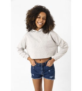 Basic Kırçıllı Gri Kapüşonlu Crop Sweatshirt