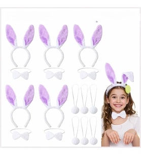 Lila Tavşan Sahne Seti 6'lı Set Taç Papyon Kuyruk