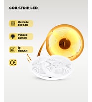 12V COB Şerit Led 3200K Sarı Işık  - Metrede 360 Led - 5 Metre