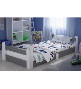 Montessori Karyola Beyaz-Antrasit 90x190 Yatak Uyumlu Oval Kesim Çocuk Yatağı Tlp-301