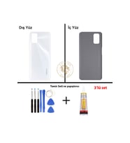 Oppo A72 Beyaz Uyumlu Arka Kapak + Yapıştırıcı ve Vida Seti Arka Cam Batarya Pil Kapağı Lazer Kesim