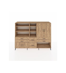 Hyperion Dolap 10 Raflı 6 Çekmeceli 4 Kapaklı 220x44x163 Çam-Çam