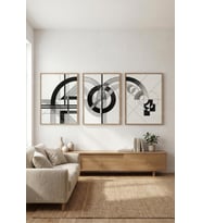Modern Geometrik ve Soyut Desenler 3’lü Ahşap Çerçeveli Tablo Seti