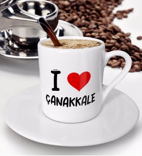 BK Gift I Love Çanakkale Tasarımlı Türk Kahvesi Fincanı - Model 1
