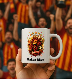 BK Gift Kişiye Özel Sarı Kırmızı 5 Yıldız Aslan Taraftar Tasarımlı Beyaz Kupa Bardak-5, Taraftar Hediyesi, Doğum Günü Hediyesi, Arkadaşa Hediye