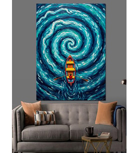 Spiral Çizim Dalgalar Dekoratif Kanvas - Mdf Ahşap Tablo